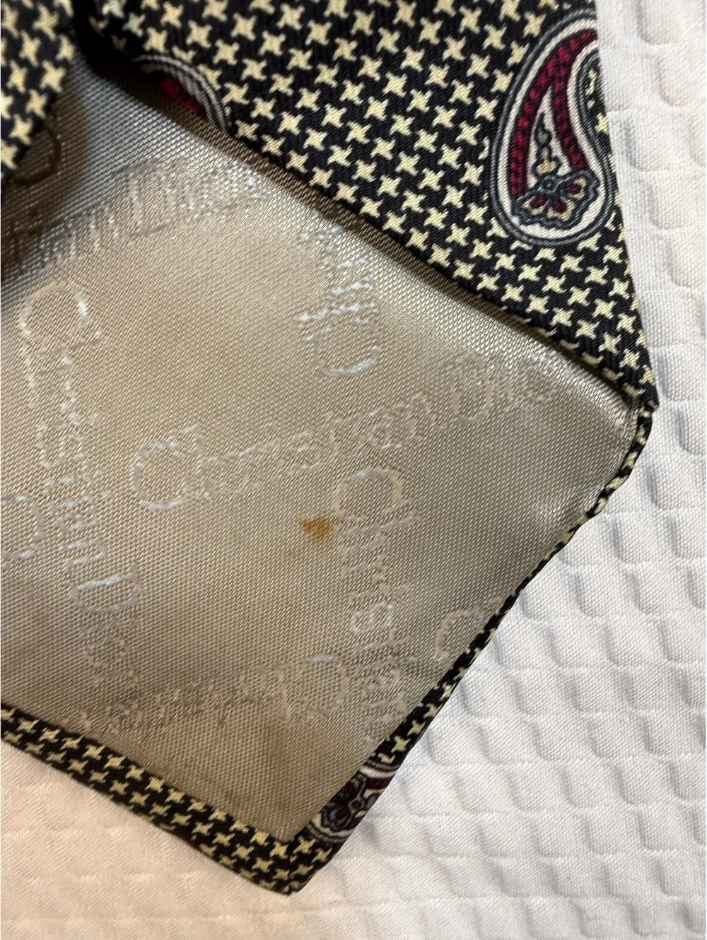 Vintage Christian Dior Men’s Paisley Houndstooth Necktie Made USA Italian Fabric